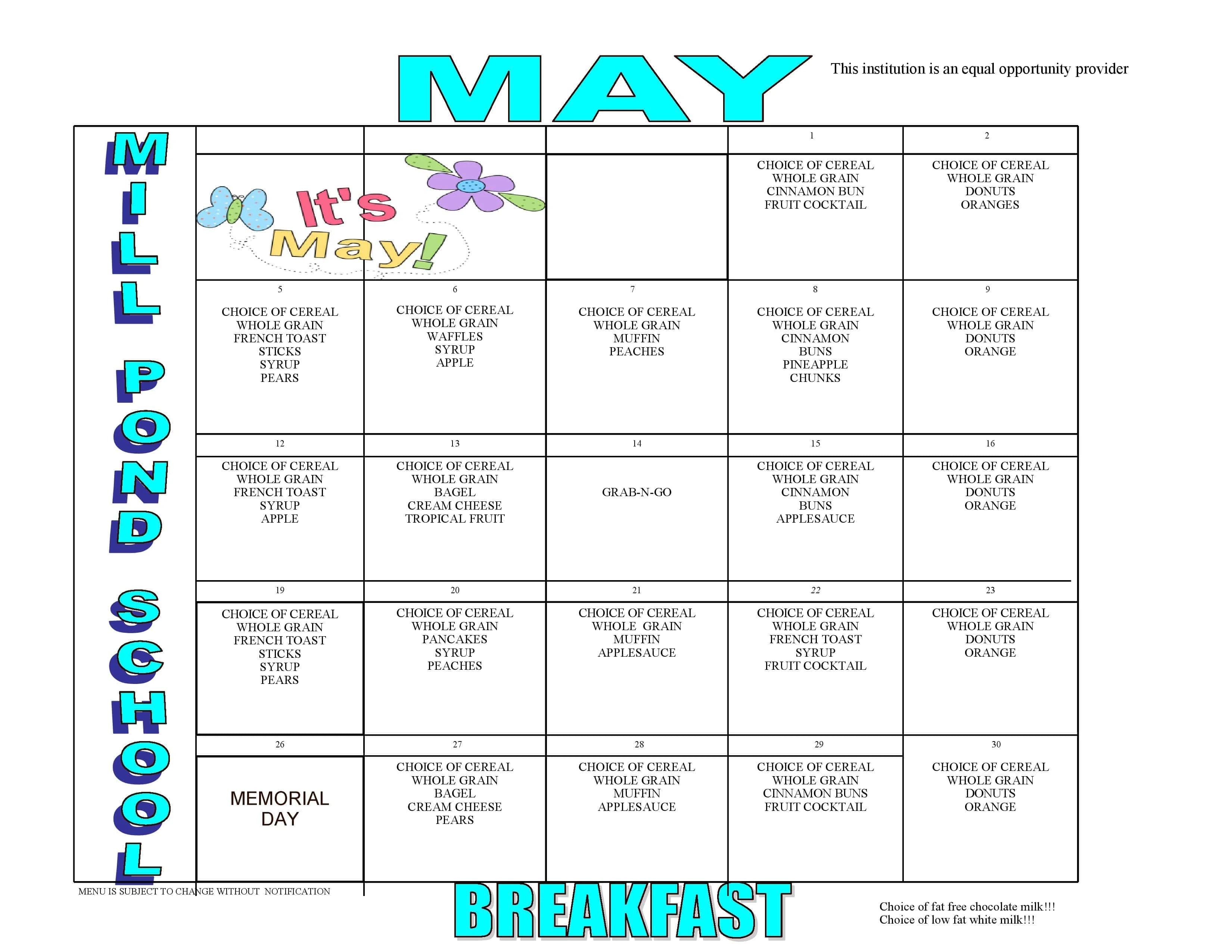 Mill Pond Breakfast Menu