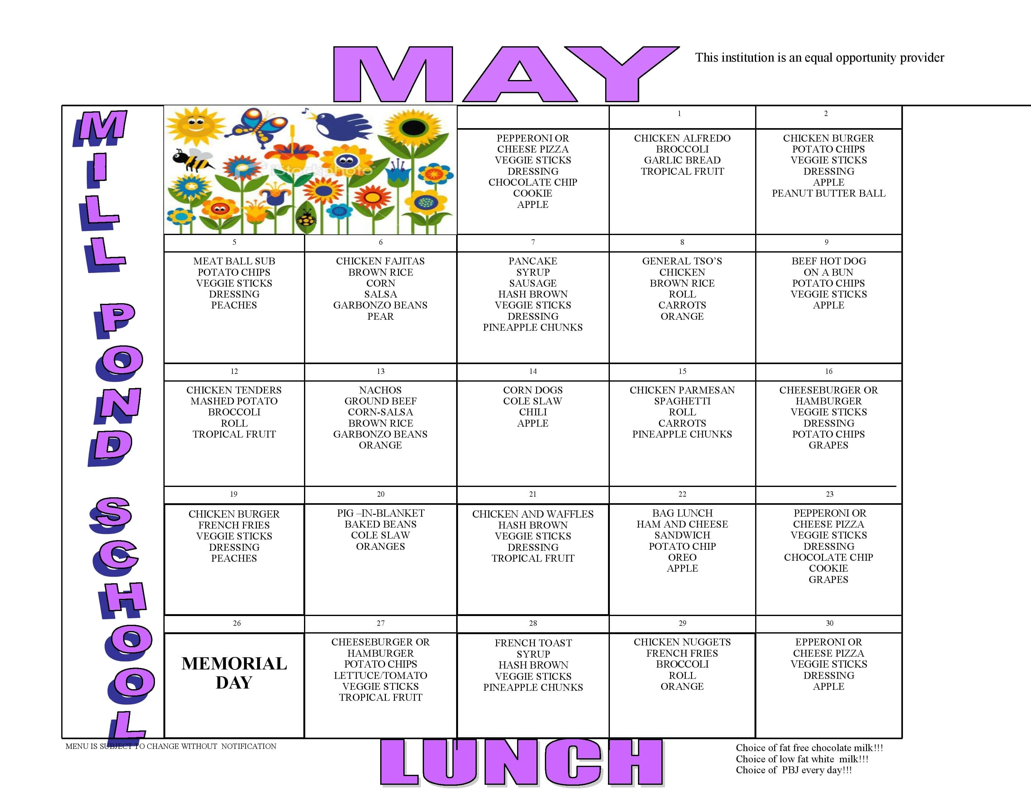 Mill Pond Lunch Menu